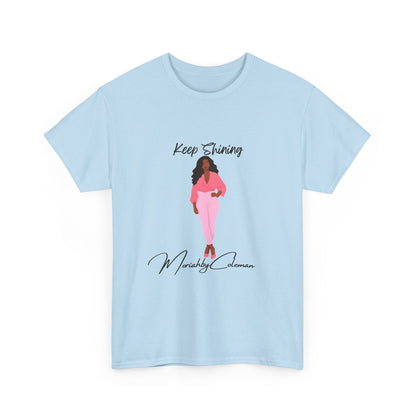 Keep Shining Girl T-Shirt | Pink Fashion Illustration, Inspirational Script