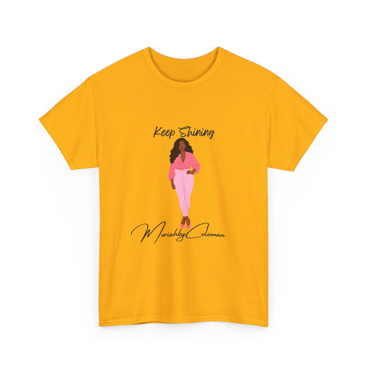 Keep Shining Girl T-Shirt | Pink Fashion Illustration, Inspirational Script