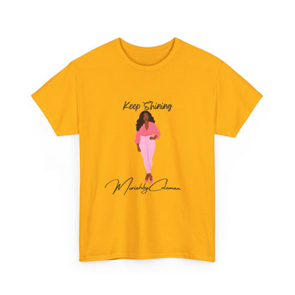 Keep Shining Girl T-Shirt | Pink Fashion Illustration, Inspirational Script