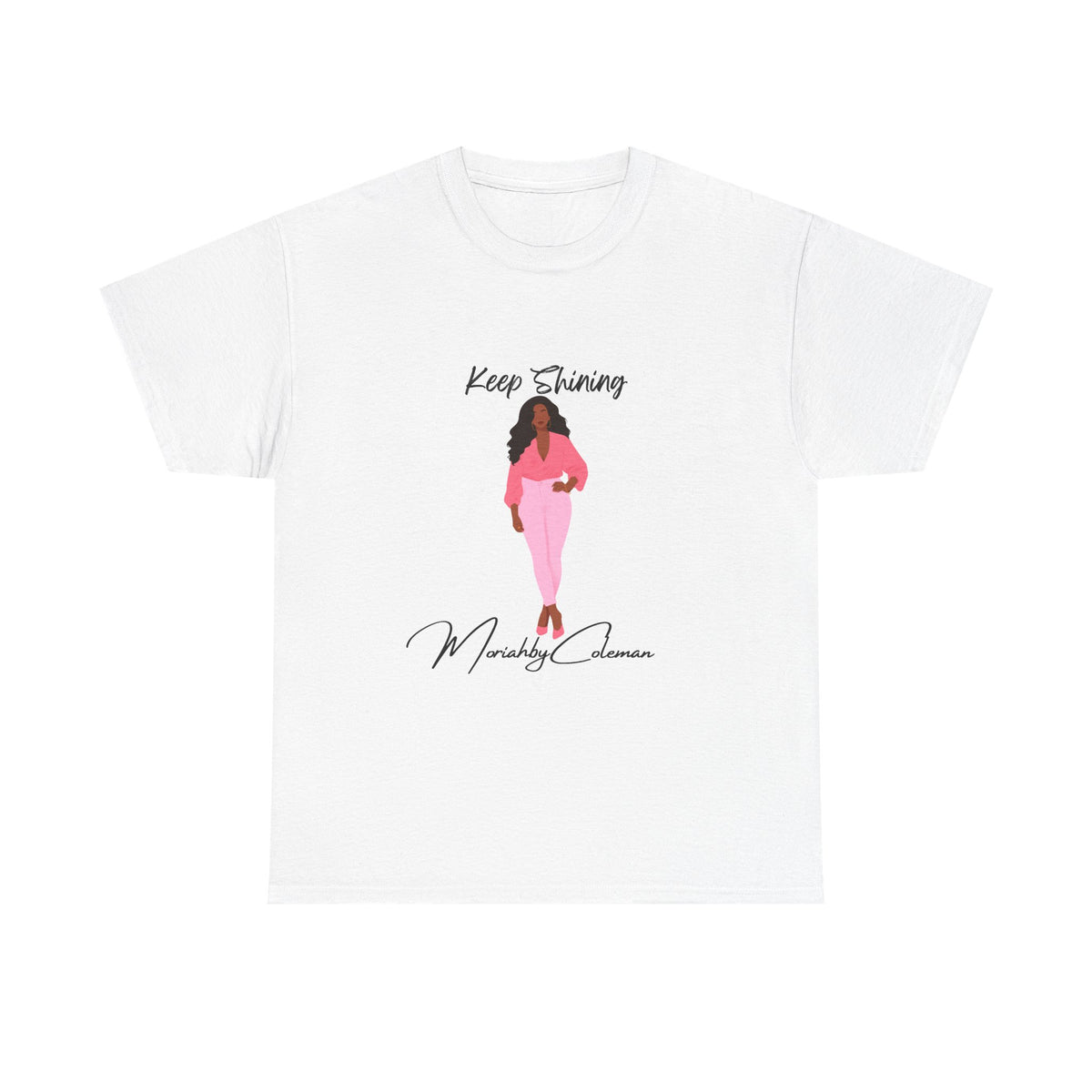 Keep Shining Girl T-Shirt | Pink Fashion Illustration, Inspirational Script