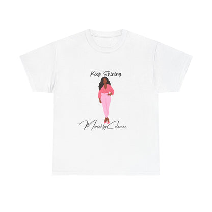 Keep Shining Girl T-Shirt | Pink Fashion Illustration, Inspirational Script