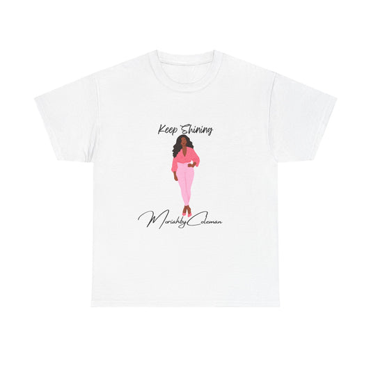 Keep Shining Girl T-Shirt | Pink Fashion Illustration, Inspirational Script
