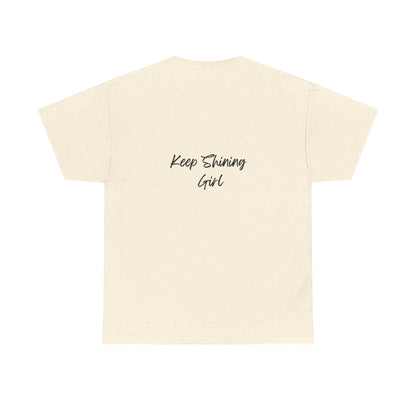 Keep Shining Girl T-Shirt | Pink Fashion Illustration, Inspirational Script