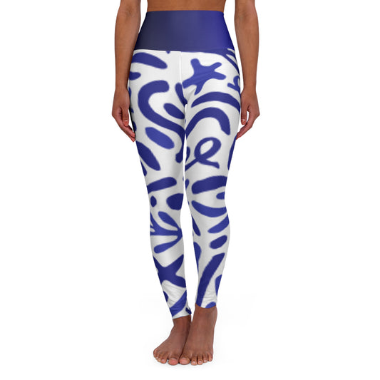 Abstract Blue High Waisted Yoga Leggings - Stylish & Comfortable Activewear