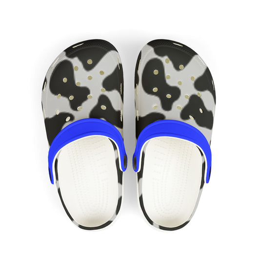 Stylish Kid's EVA Foam Clogs - Fun Cow Print with Blue Trim