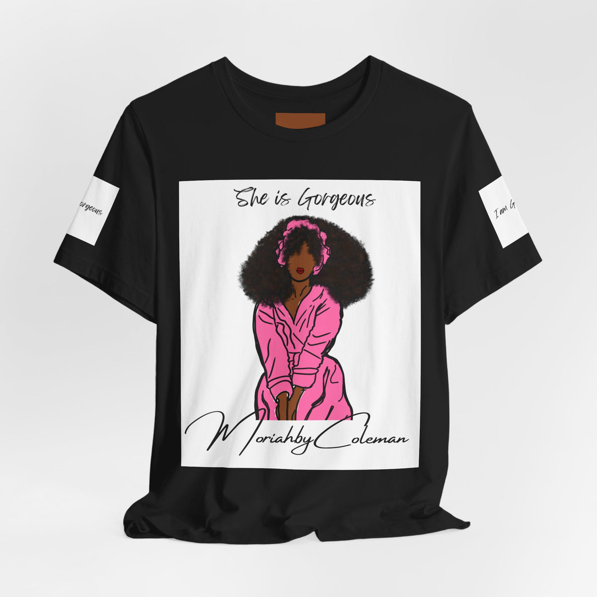 She Is Gorgeous illustration T-Shirt | Pink Afro Woman Artwork