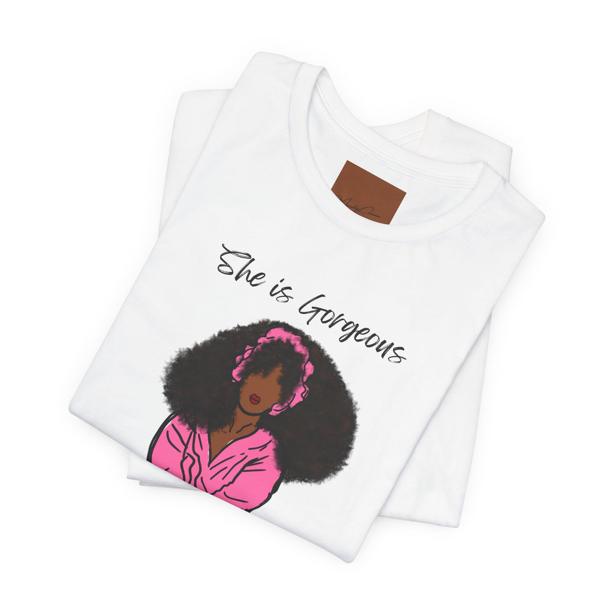 She Is Gorgeous illustration T-Shirt | Pink Afro Woman Artwork