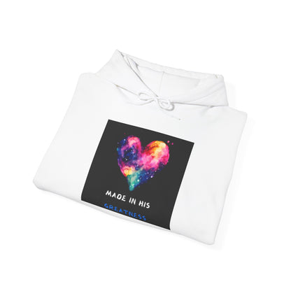 Colorful Heart Design Hooded Sweatshirt - "Made in His Greatness"