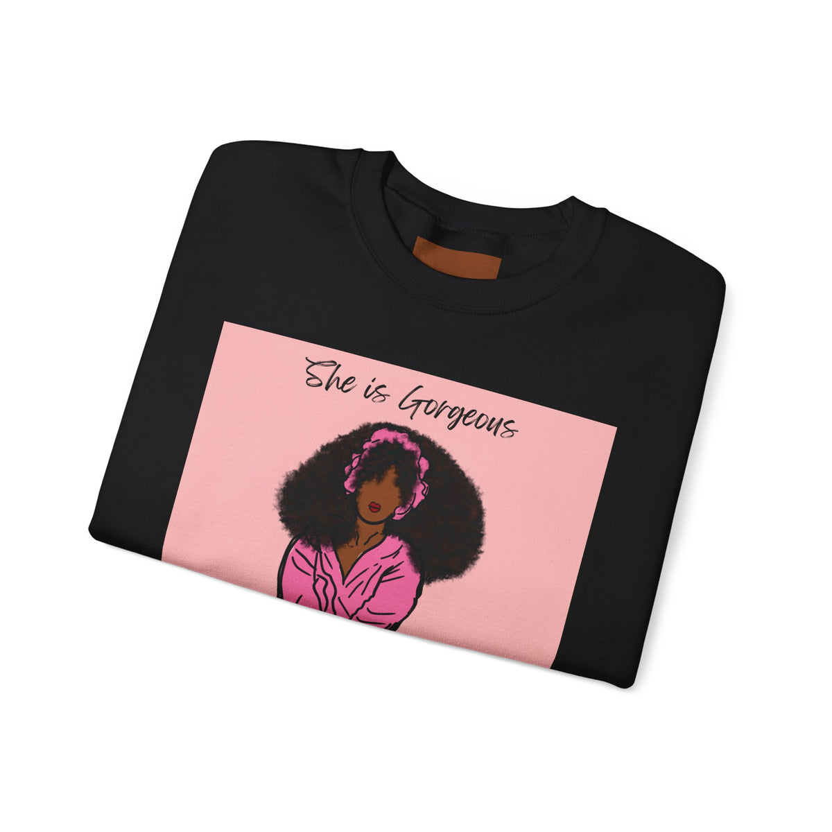 She Is Gorgeous illustration Sweatshirt | Afro Woman Pink Artwork