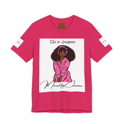She Is Gorgeous illustration T-Shirt | Pink Afro Woman Artwork