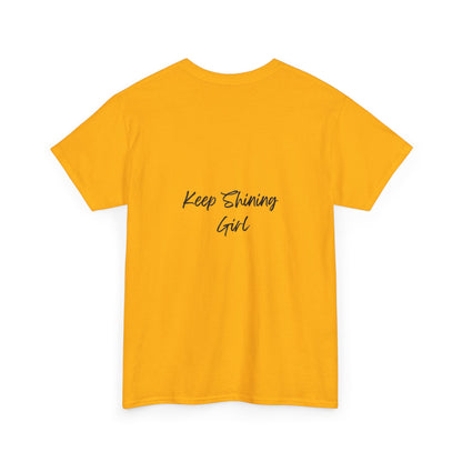 Keep Shining Girl T-Shirt | Pink Fashion Illustration, Inspirational Script