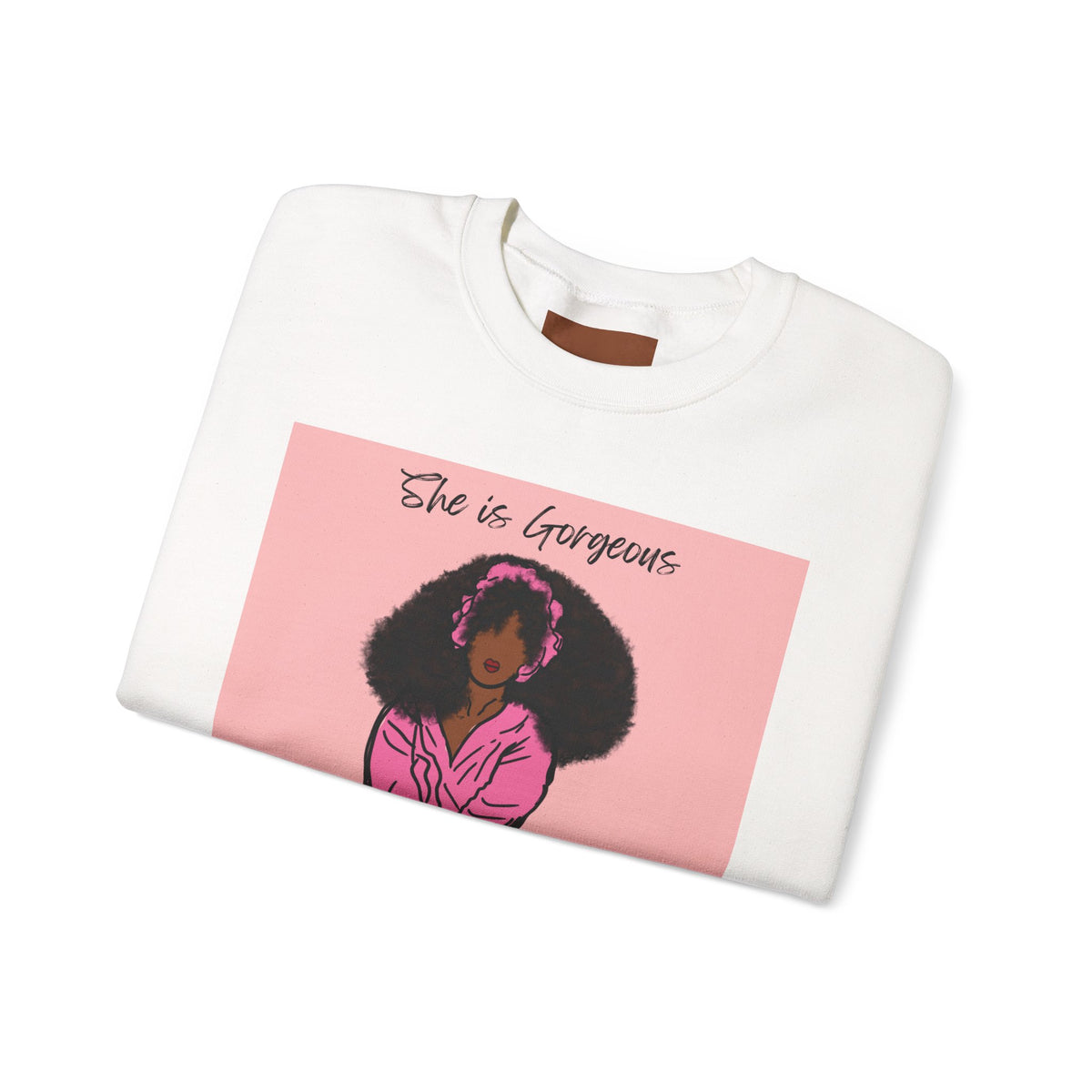 She Is Gorgeous illustration Sweatshirt | Afro Woman Pink Artwork