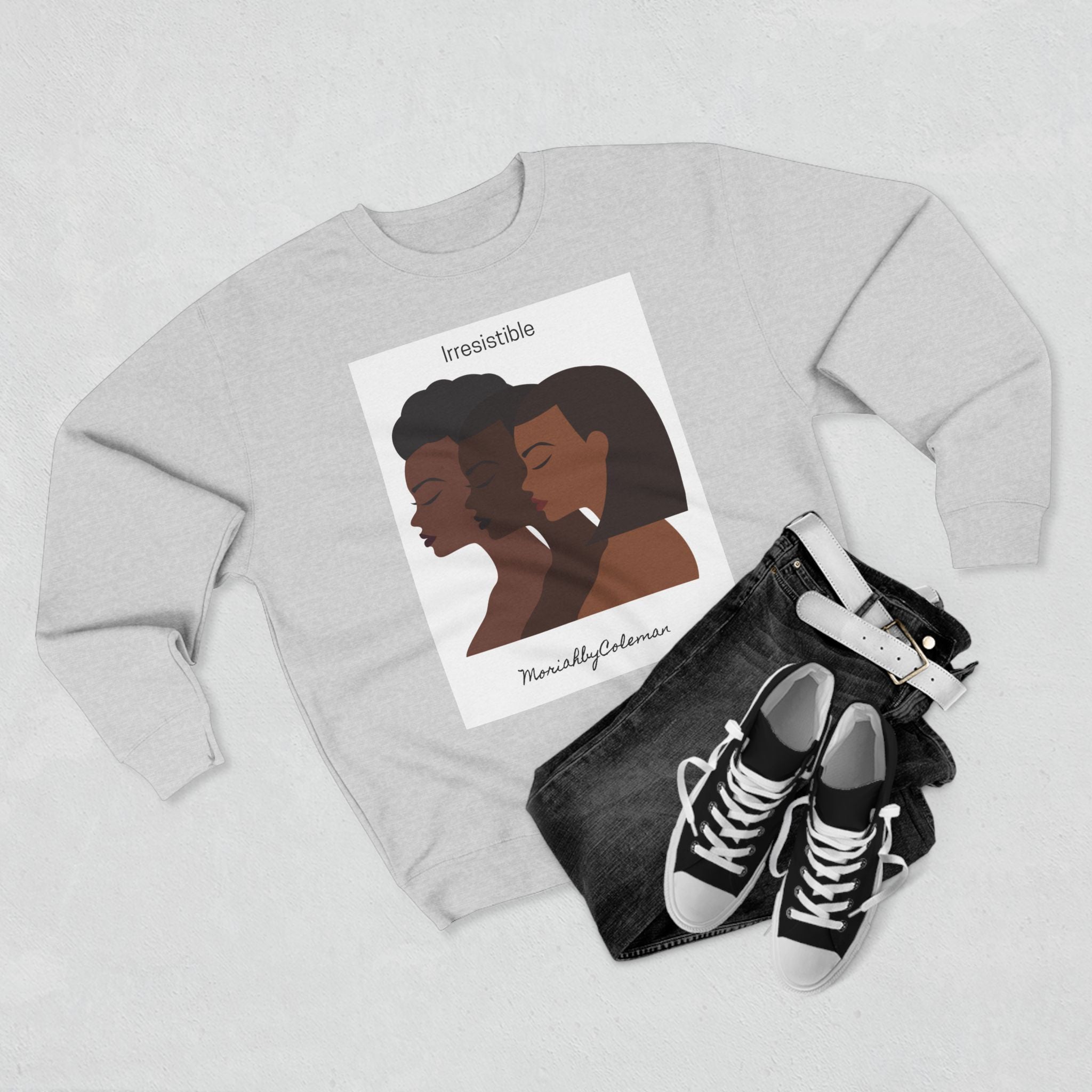 Irresistible Crewneck Sweatshirt, Black Woman Sweatshirt, Women's Fashion Top, Casual Layering, Gift for Her, Streetwear Style