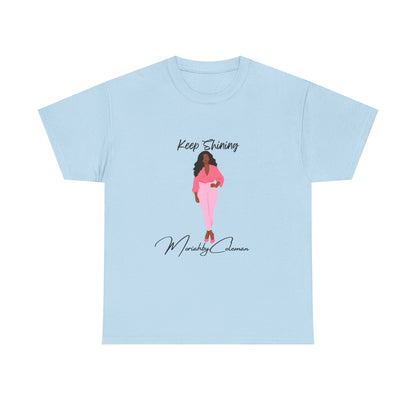 Keep Shining Girl T-Shirt | Pink Fashion Illustration, Inspirational Script