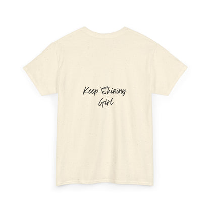 Keep Shining Girl T-Shirt | Pink Fashion Illustration, Inspirational Script
